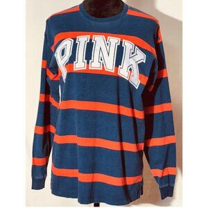 PINK Blue and Orange Striped Long Sleeve Tee, Small
